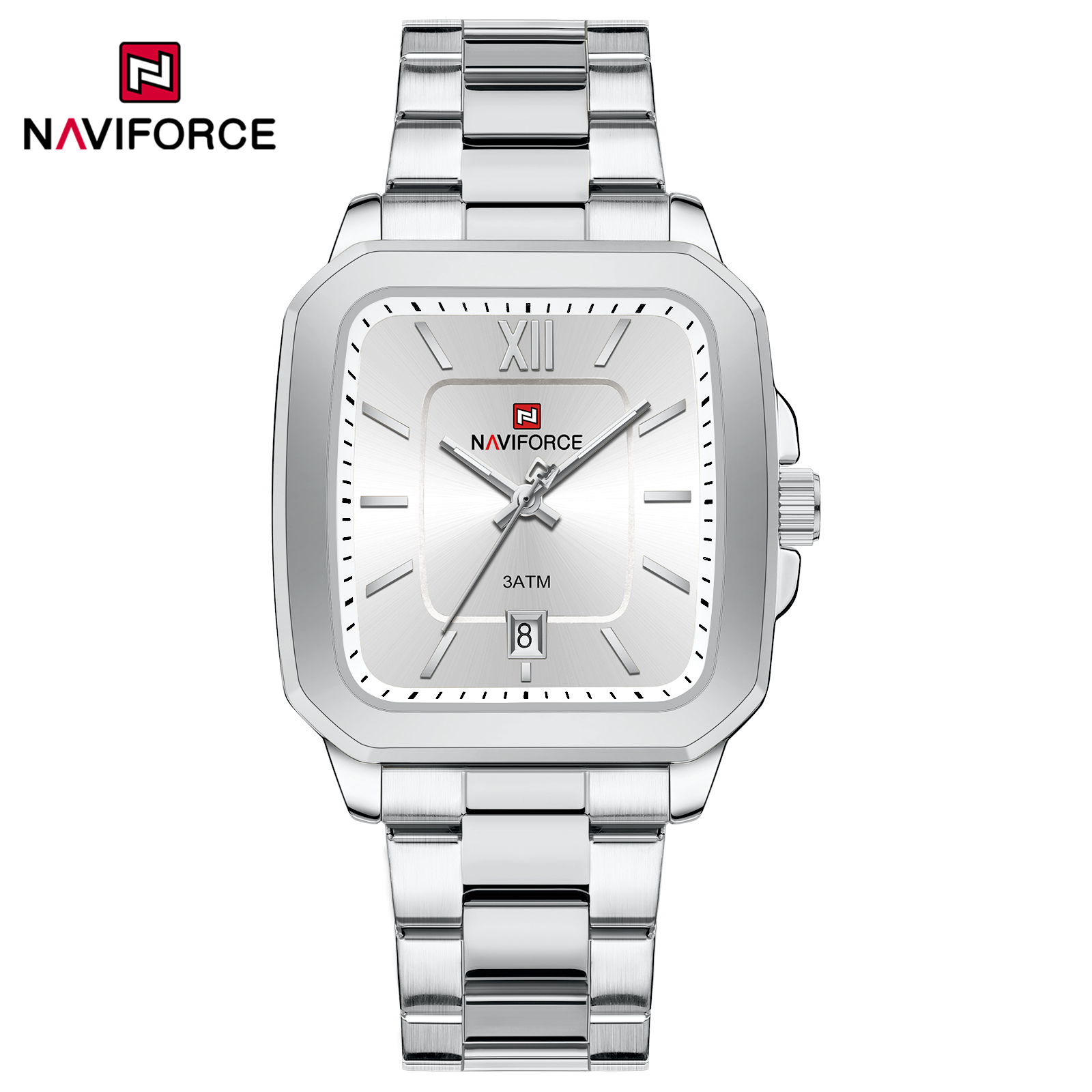 ساعت مچی مردانه Naviforce مدل NF9239 | بند استیل نقره ای ، صفحه سفید|کلاسیک