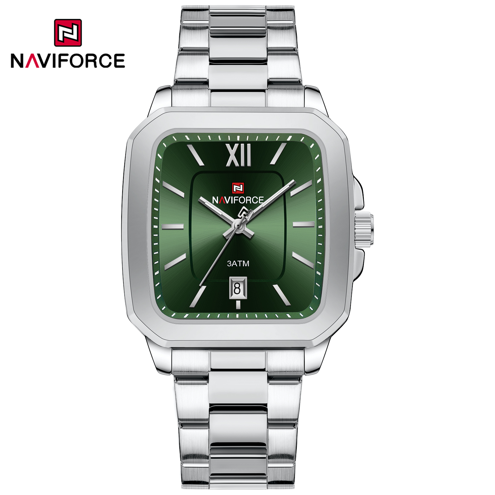 ساعت مچی مردانه Naviforce مدل NF9239 | بند استیل نقره ای ، صفحه سبز |کلاسیک