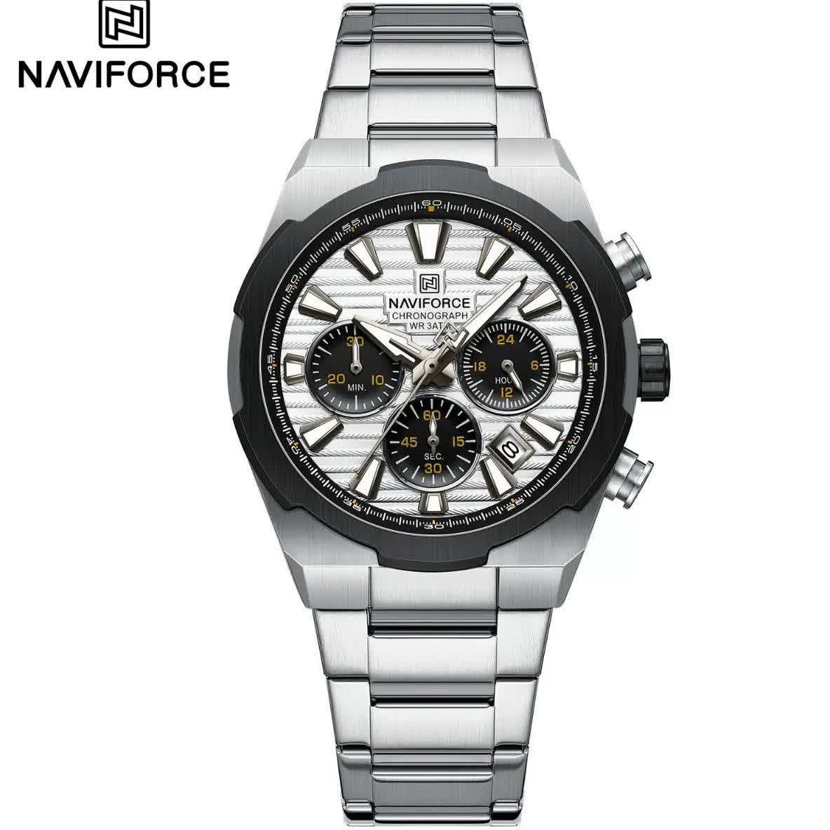ساعت مچی کرنوگراف مردانه نیوی فورس NAVIFORCE مدل Nf8081 موتور ژاپن صفحه سفید