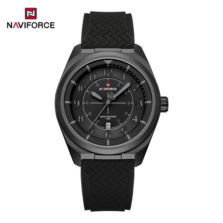 ساعت مچی مردانه Naviforce مدل NF9281 | بند سیلیکونی مشکی، صفحه و قاب مشکی | اسپرت و مقاوم