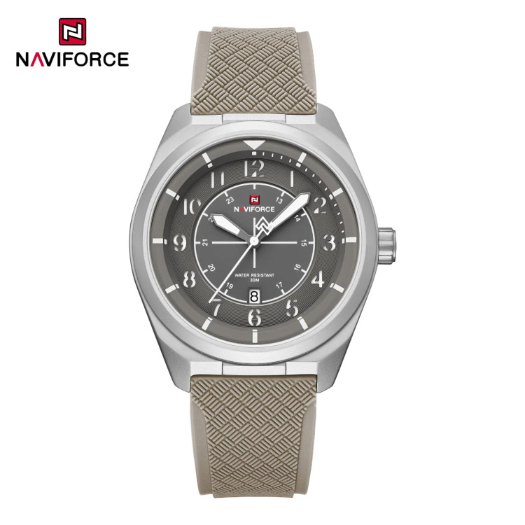 ساعت مچی مردانه Naviforce مدل NF9281 | بند سیلیکونی بژ ، صفحه و قاب بژ | اسپرت و مقاوم