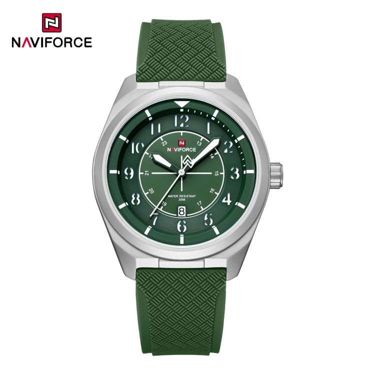 ساعت مچی مردانه Naviforce مدل NF9281 | بند سیلیکونی سبز، صفحه سبز | اسپرت و مقاوم